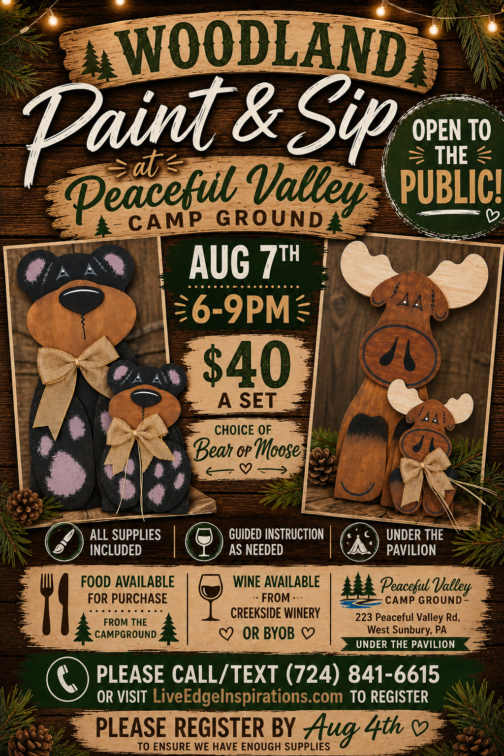 Woodland Paint & Sip at Peaceful Valley Campground Aug 7th