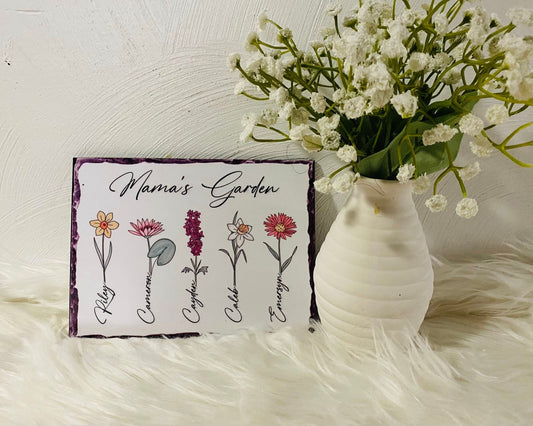 Personalized “Mama’s Garden” Birth Month Slate Sign