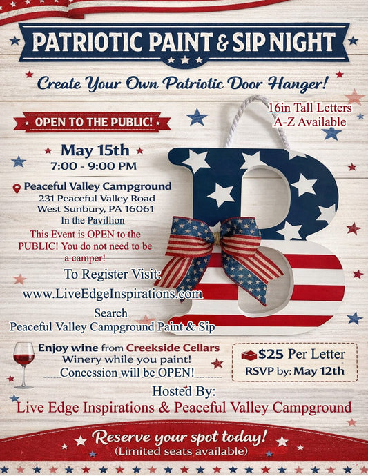 Peaceful Valley Campground Patriotic Paint & Sip May 15th